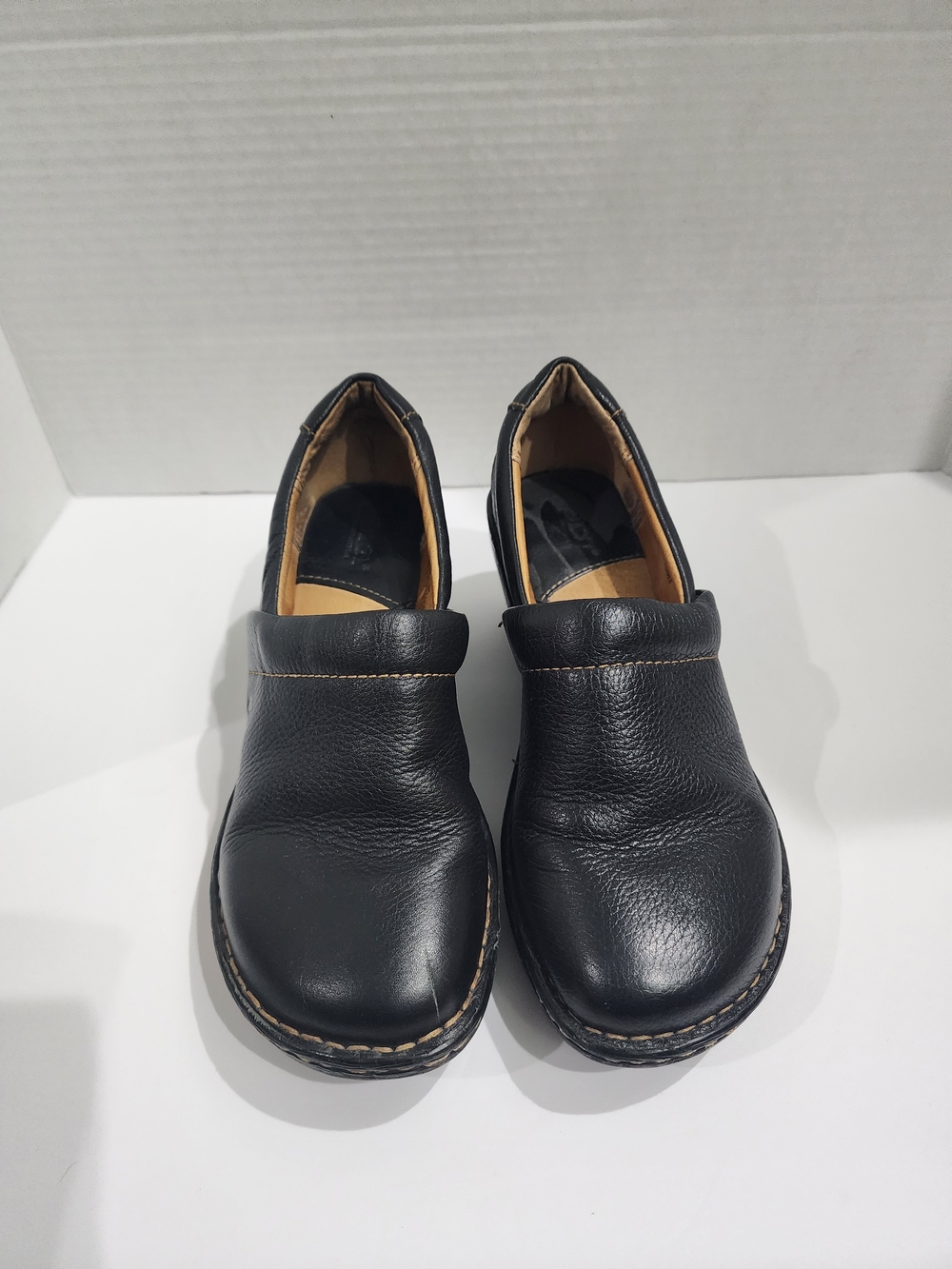 Born Women’s Black Leather Slip-On Loafer with Contrast Stitching